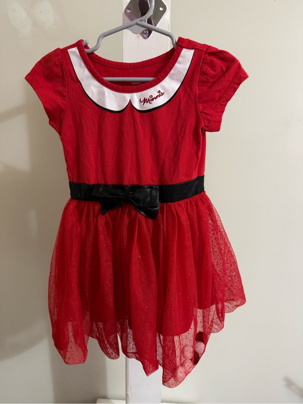 Disney Junior Minnie Mouse Fancy Red Glitter Tutu Tulle Pom Pom Dress